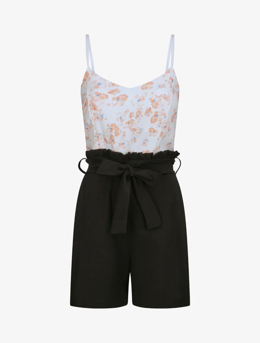 Mono trapezoidal con busto estampado floral. - Blanco