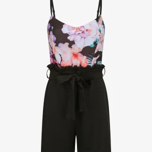Mono trapezoidal con busto de estampado floral - Negro