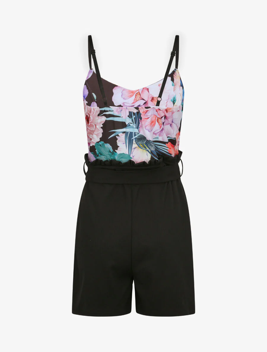 Mono trapezoidal con busto de estampado floral - Negro - Imagen 2