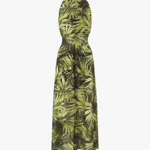 Vestido largo de gasa con estampado de follaje - Negro
