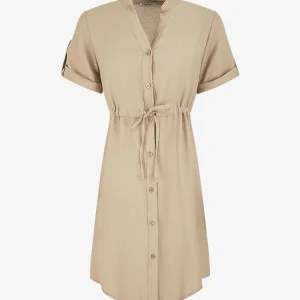 Vestido liso con cordones ajustables - Topo