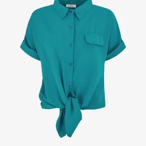 Blusa fluida con lazo - Azul pato