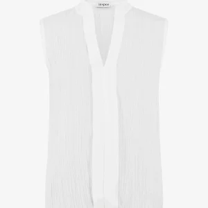 Top texturizado sin mangas de corte holgado y color liso - Blanco
