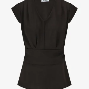 Blusa lisa elástica con mangas cortas - Negro