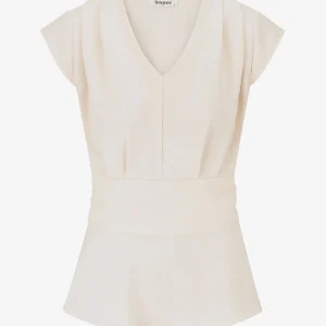 Blusa lisa elástica con mangas cortas - Beis