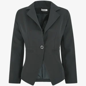 Chaqueta de media longitud con bolsillos decorativos. - Negro