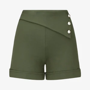 Short de punto con botones decorativos - Caqui