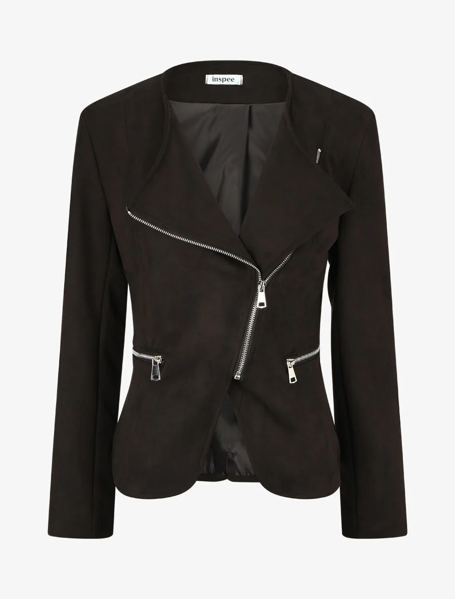 Chaqueta de ante estilo perfecto - Negro