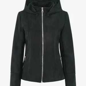 Chaqueta de ante con cremallera y capucha - Negro