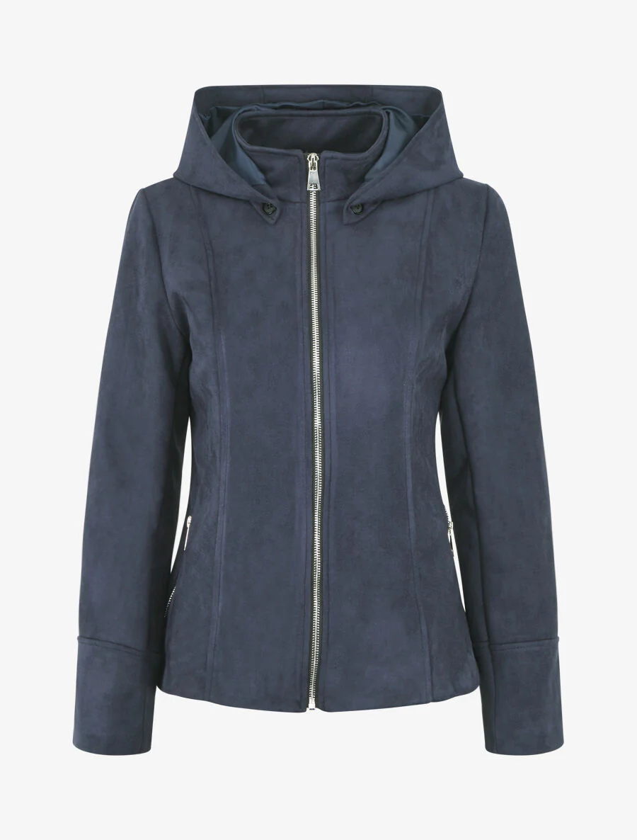 Chaqueta de ante con cremallera y capucha - Marine