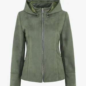 Chaqueta de ante con cremallera y capucha - Caqui