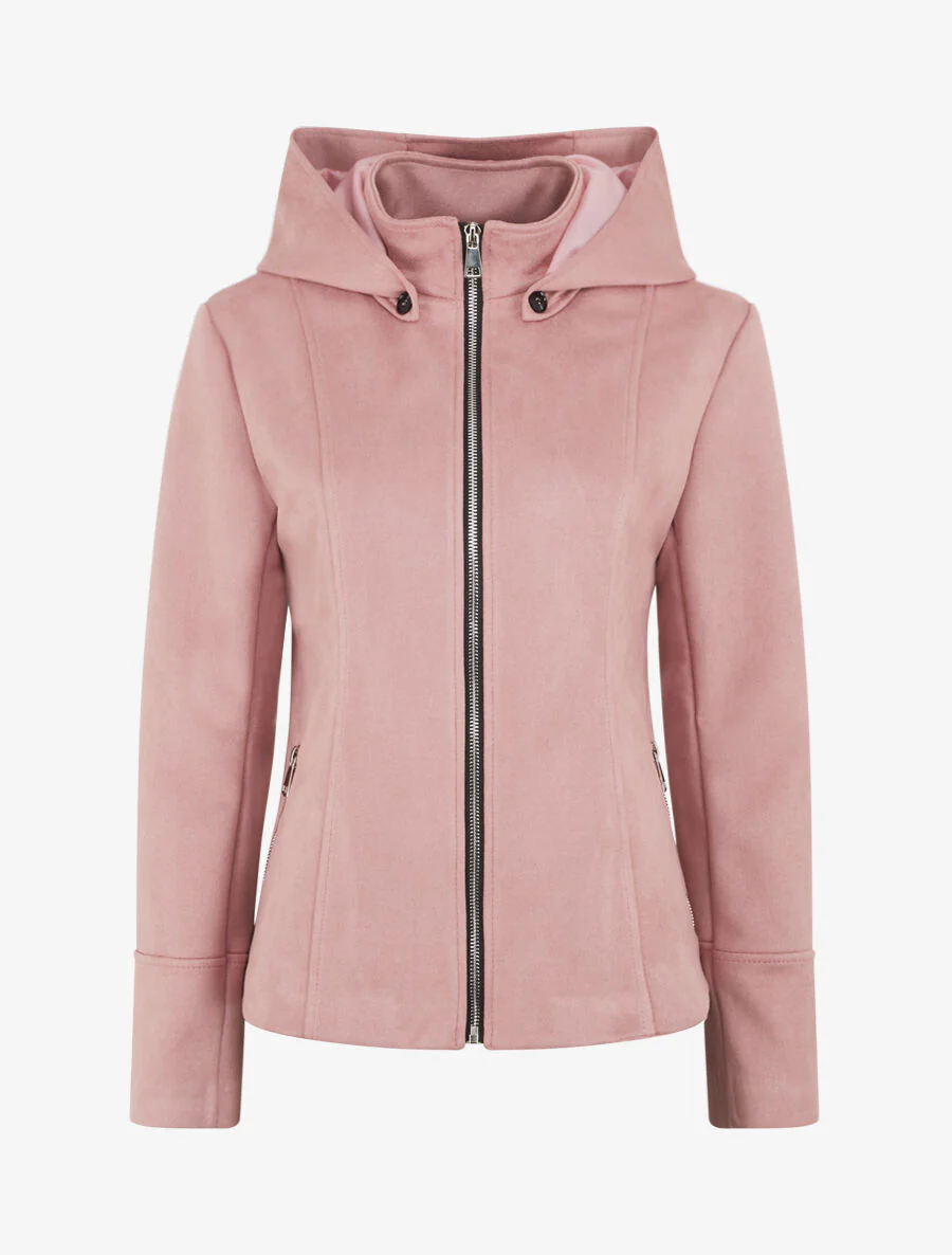 Chaqueta de ante con cremallera y capucha - Rosa