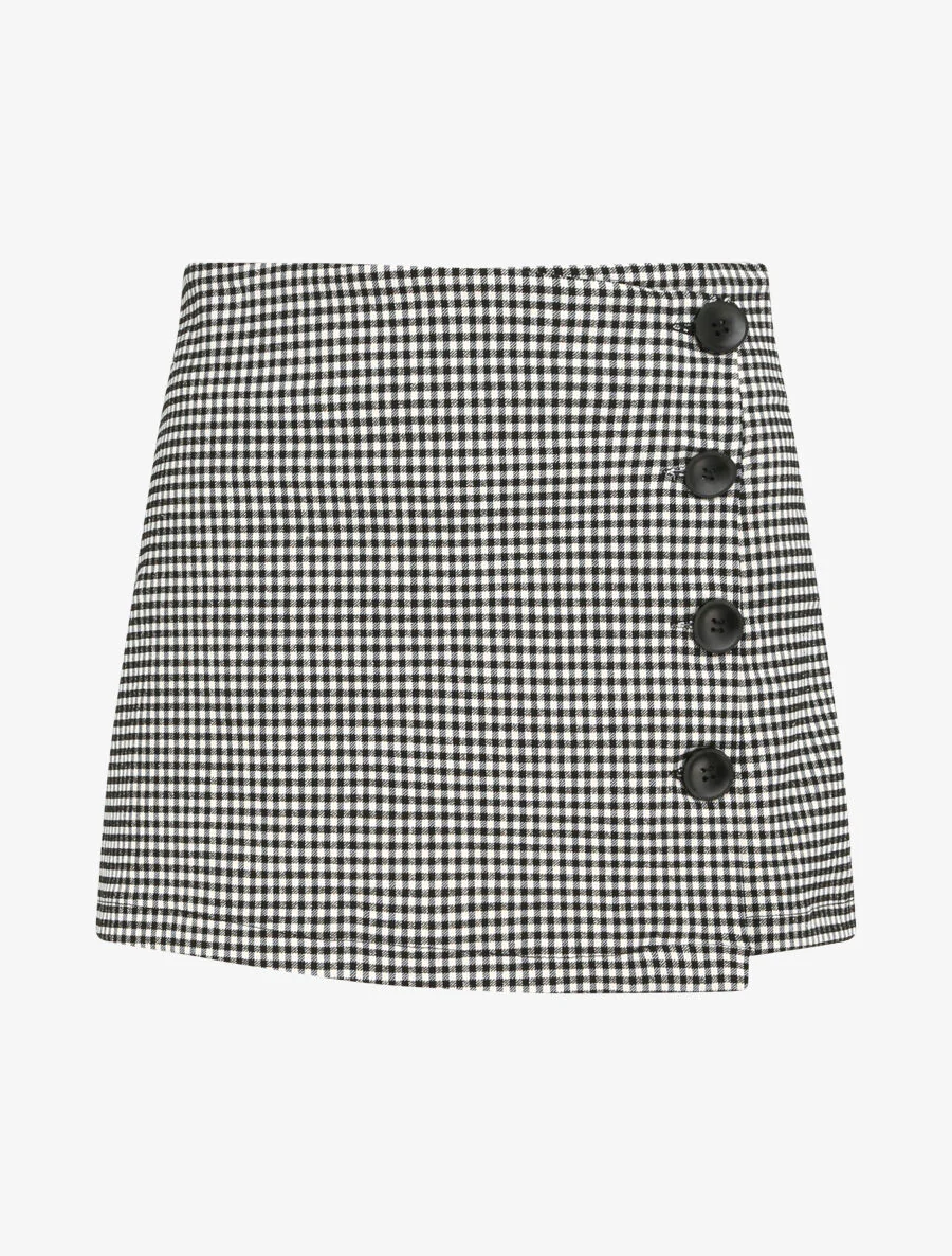 Falda pantalón de corte recto con estampado de cuadros - Negro