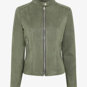 Chaqueta de ante con cremallera - Caqui