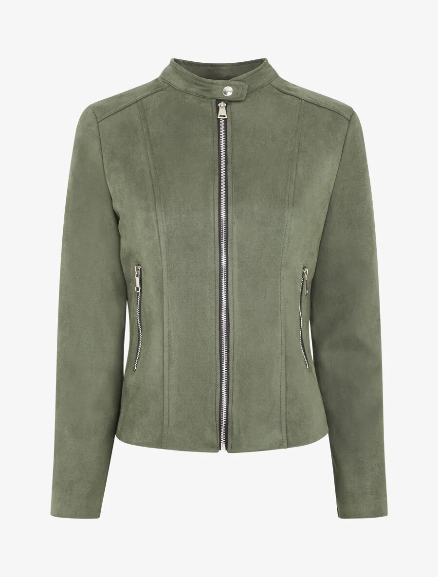 Chaqueta de ante con cremallera - Caqui
