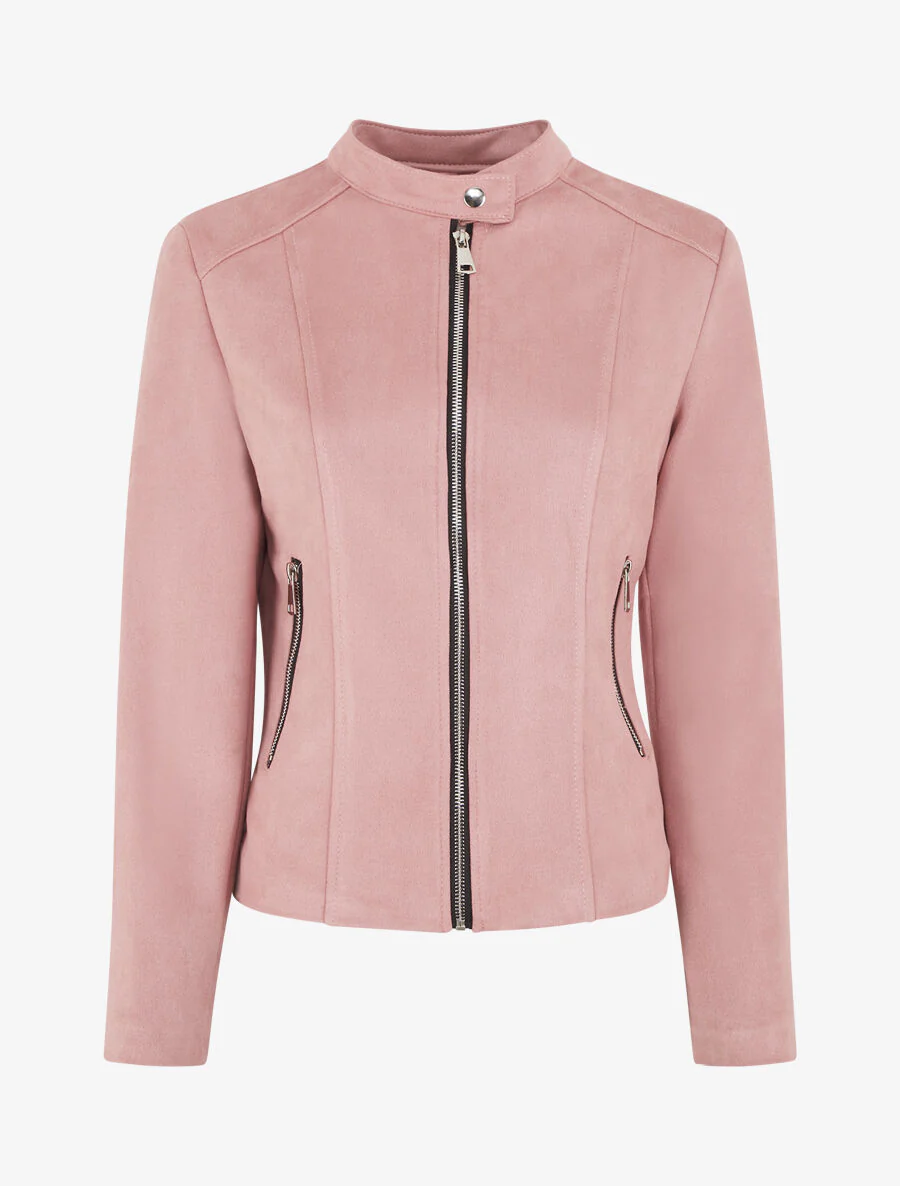 Chaqueta de ante con cremallera - Rosa