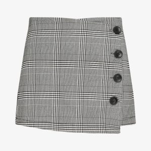 Falda pantalón de corte recto con estampado de tartán. - Negro