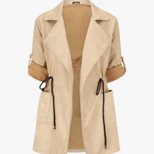 Chaqueta larga lisa de ante - Beis