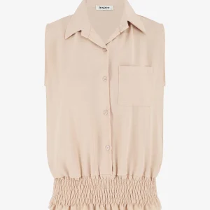 Blusa lisa sin mangas con borde elástico. - Beis
