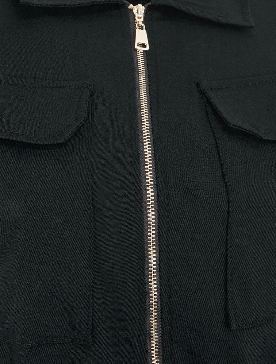 Mono liso con cinturón y cremallera - Negro - Imagen 3