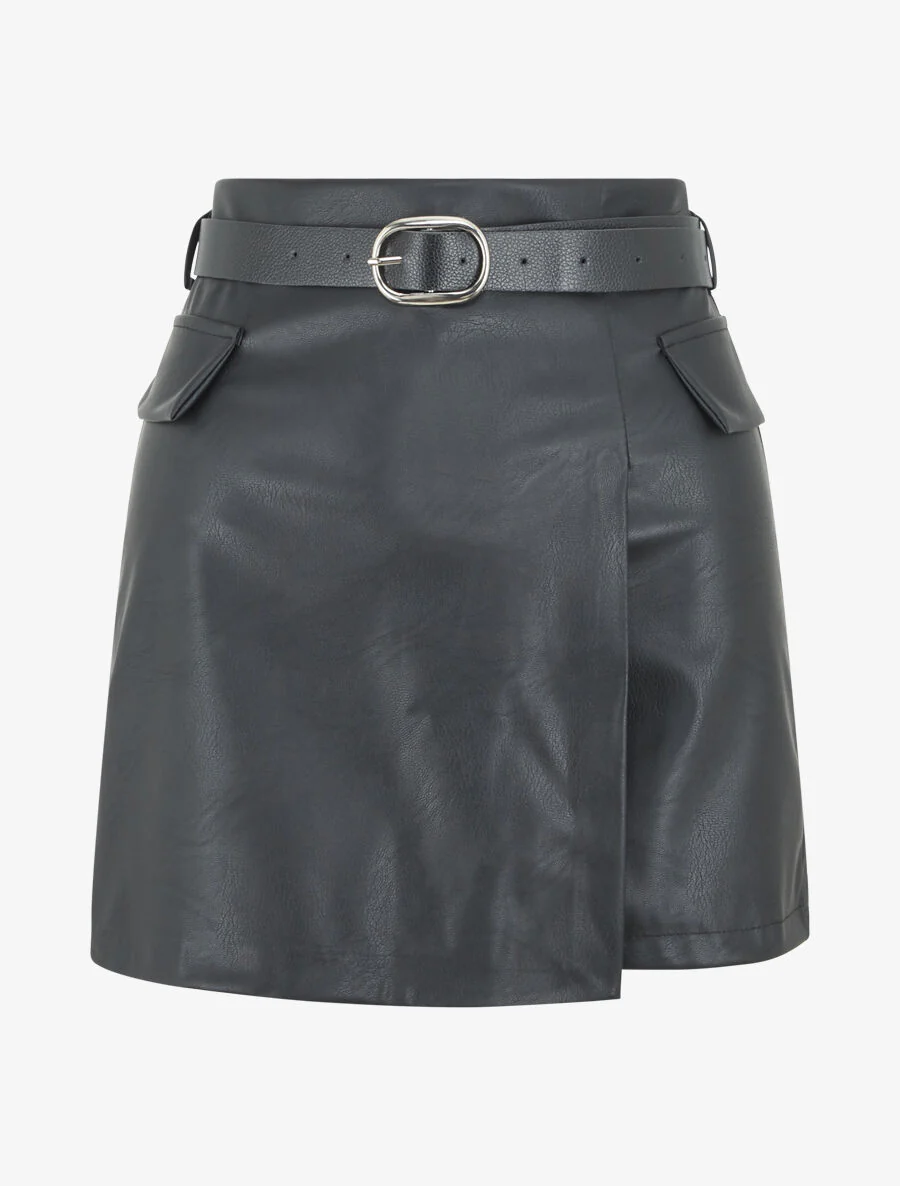 Short trompe l'oeil con cinturón - Negro