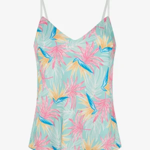 Camisola satinada con estampado de hojas - Verde agua