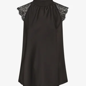 Top satinado de cuello alto - Negro