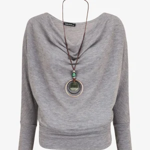 Top de corte bola con escote drapeado - Gris jaspeado