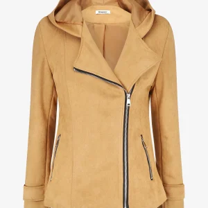 Chaqueta de ante con capucha - Camello