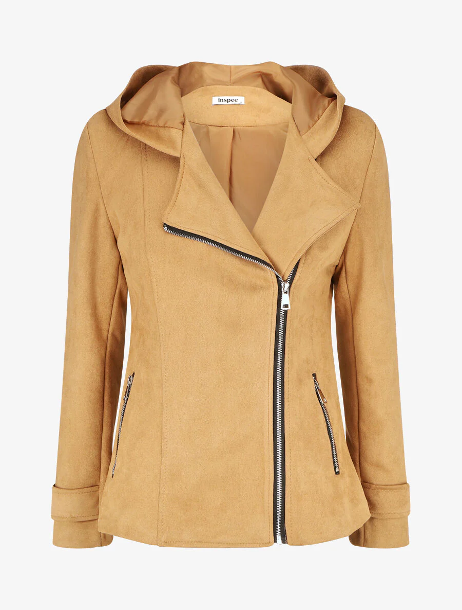 Chaqueta de ante con capucha - Camello
