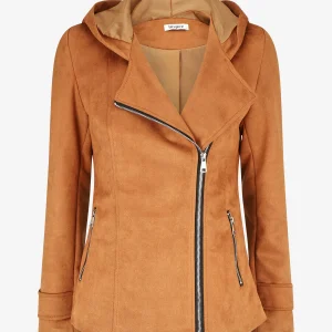 Chaqueta de ante con capucha - Camello oscuro