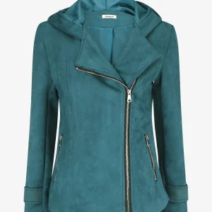 Chaqueta de ante con capucha - Azul pato