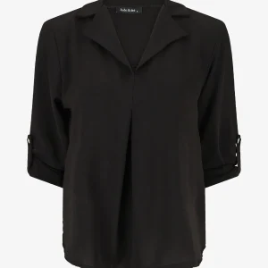 Blusa fluida lisa de mangas largas - Negro