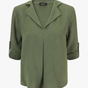 Blusa fluida lisa de mangas largas - Caqui