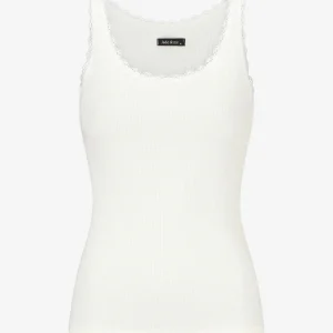 Camiseta de tirantes acanalada con encaje - Crudo