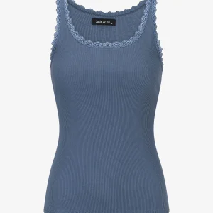 Camiseta de tirantes acanalada con encaje - Azul
