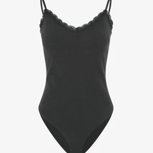 Body acanalado con tirantes finos - Negro