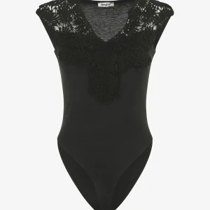 Cuerpo sin mangas con cuello en V de encaje - Negro