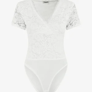 Body de manga corta de encaje - Blanco
