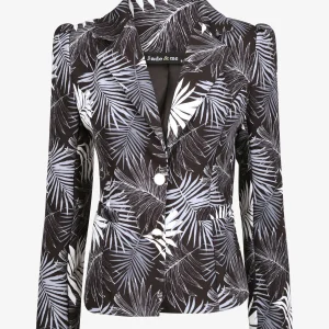 Blazer entallado estampado hojas tropicales - Negro
