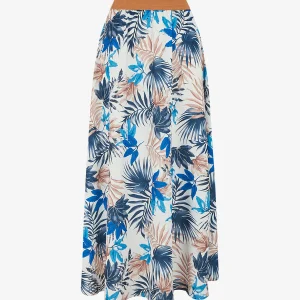 Falda larga con estampado de follaje - Azul