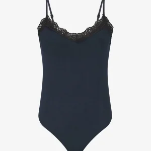 Body unificado con tirantes y cuello en V de encaje. - Marine