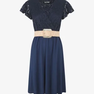 Vestido midi con busto bordado - Marine