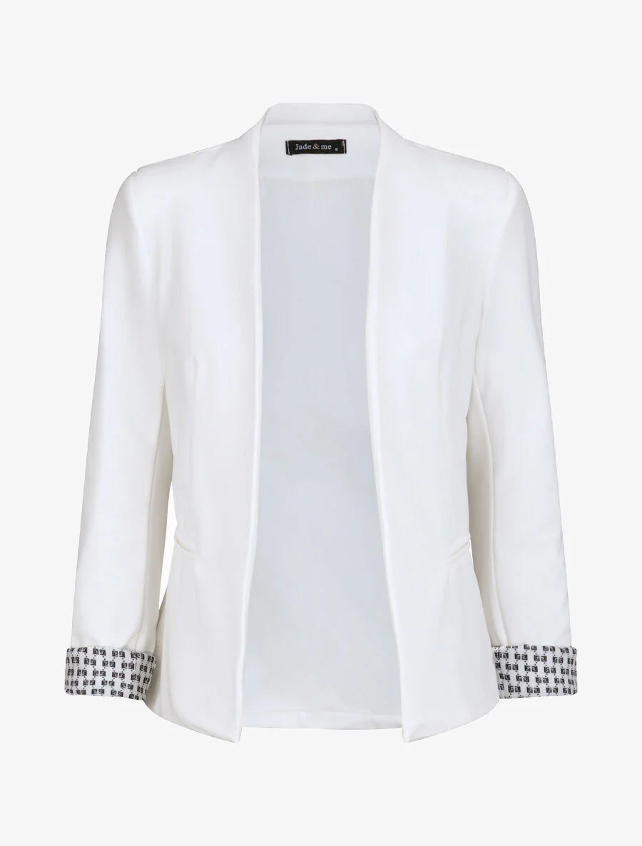 Blazer slim liso con solapa impresa griega - Blanco