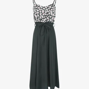 Vestido imperio estampado de pequeñas flores - Negro