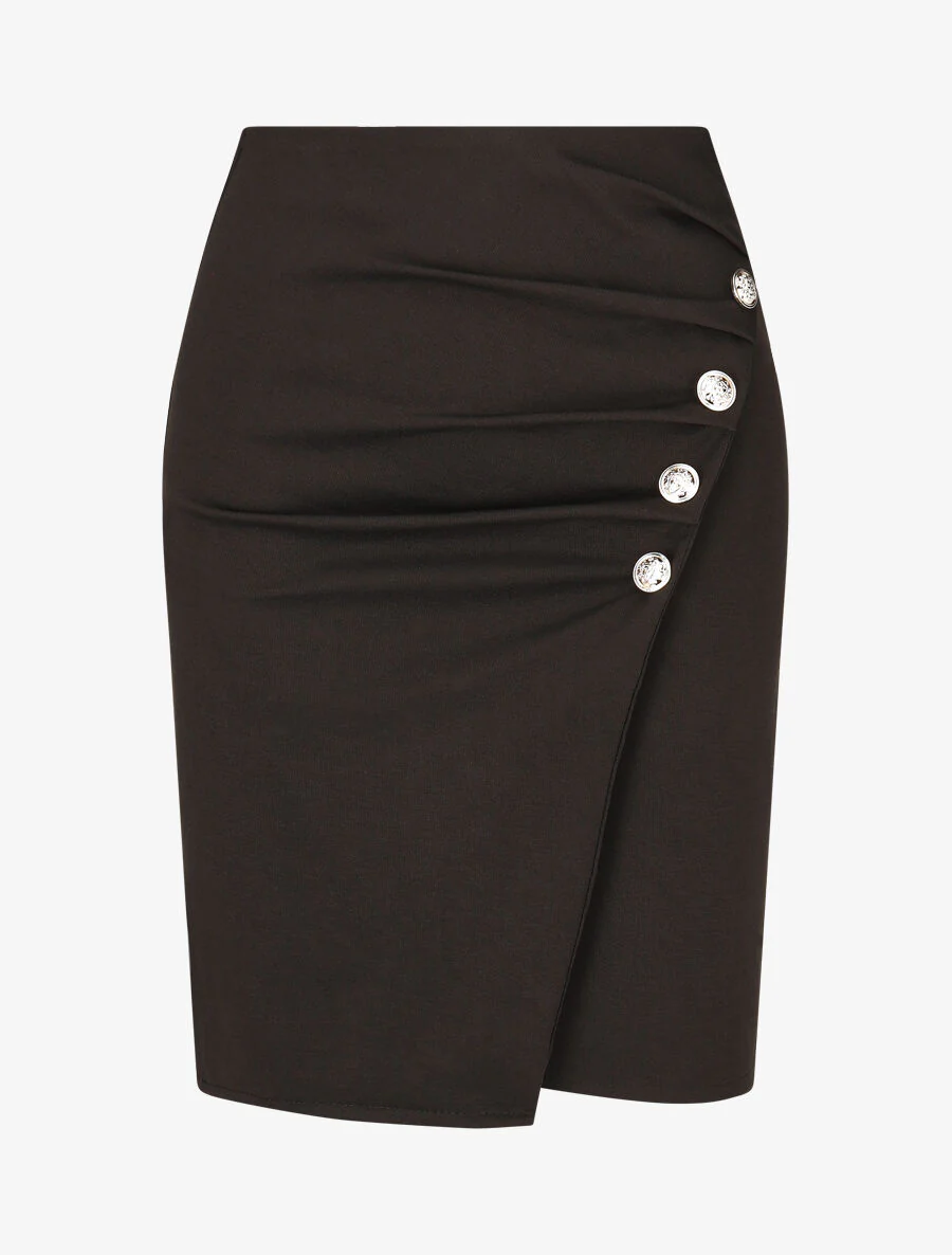 Falda midi con botones decorativos - Negro
