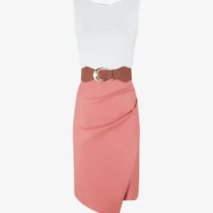 Vestido midi bicolor sin mangas - Rosa