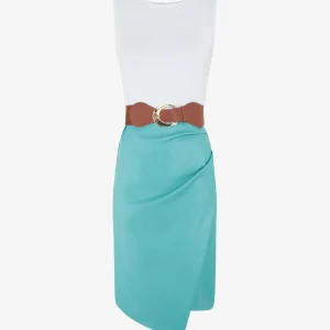 Vestido midi bicolor sin mangas - Azul claro