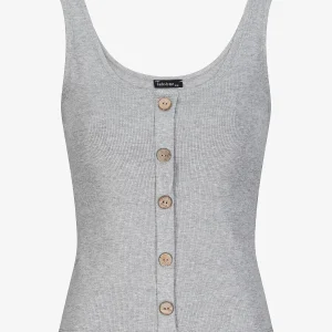Top de punto acanalado liso abotonado - Gris jaspeado
