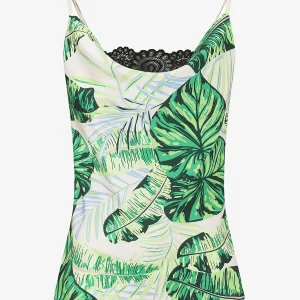 Top estampado tropical con cuello drapeado - Blanco